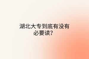 湖北大专到底有没有必要读？