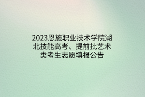 2023恩施职业技术学院湖北技能高考、提前批艺术类考生志愿填报公告