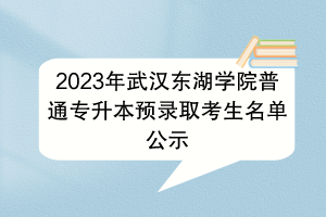 2023年武汉东湖学院普通专升本预录取考生名单公示