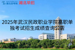 2025年武汉民政职业学院高职单独考试招生成绩查询公告