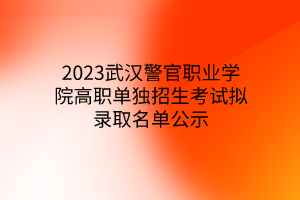 2023武汉警官职业学院高职单独招生考试拟录取名单公示