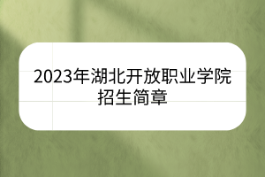 2023年湖北开放职业学院招生简章