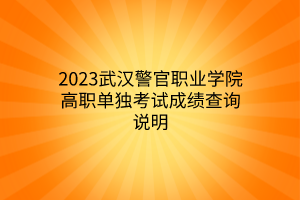 2023武汉警官职业学院高职单独考试成绩查询说明