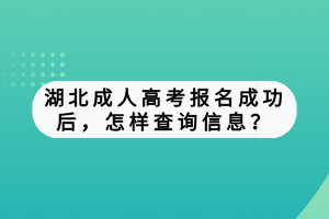 湖北成人高考报名成功后，怎样查询信息？