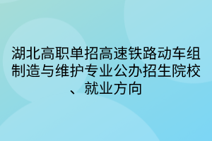 湖北高职单招高速铁路动车组制造与维护专业公办招生院校、就业方向