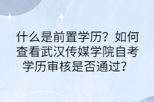 什么是前置学历？如何查看武汉传媒学院自考学历审核是否通过？