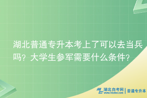 湖北普通专升本考上了可以去当兵吗？大学生参军需要什么条件？