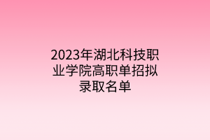 2023年湖北科技职业学院高职单招拟录取名单