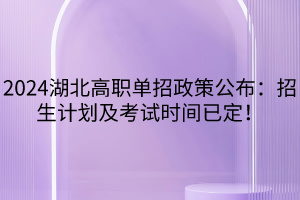 2024湖北高职单招政策公布：招生计划及考试时间已定！