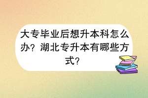 大专毕业后想升本科怎么办？湖北专升本有哪些方式？