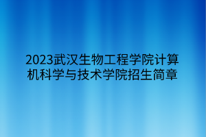 2023武汉生物工程学院计算机科学与技术学院招生简章