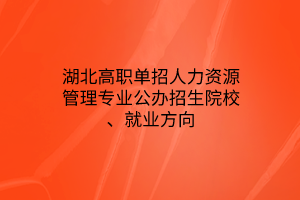 湖北高职单招人力资源管理专业公办招生院校、就业方向