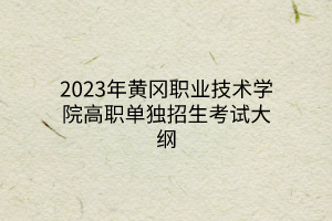 2023年黄冈职业技术学院高职单独招生考试大纲