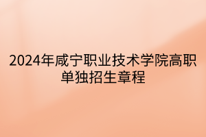 2024年咸宁职业技术学院高职单独招生章程