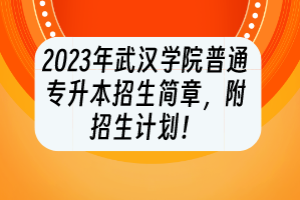 2023年武汉学院普通专升本招生简章，附招生计划！