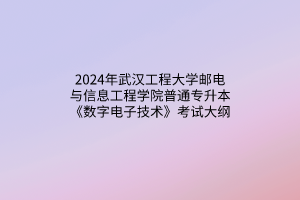 2024年武汉工程大学邮电与信息工程学院普通专升本《数字电子技术》考试大纲