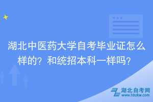 湖北中医药大学自考毕业证怎么样的？和统招本科一样吗？