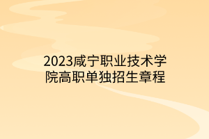 2023咸宁职业技术学院高职单独招生章程