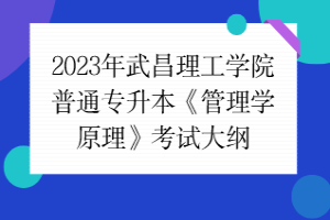 2023年武昌理工学院普通专升本《管理学原理》考试大纲