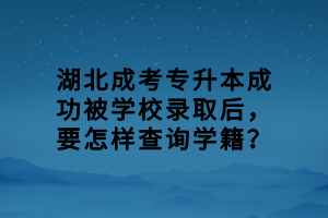 湖北成考专升本成功被学校录取后，要怎样查询学籍？