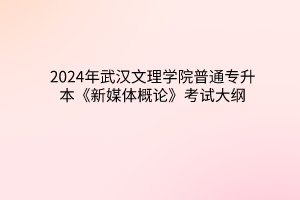 2024年武汉文理学院普通专升本《新媒体概论》考试大纲