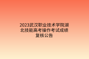 2023武汉职业技术学院湖北技能高考操作考试成绩复核公告