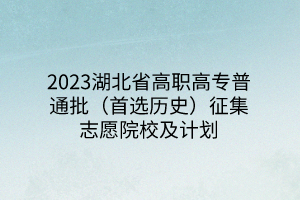 2023湖北省高职高专普通批（首选历史）征集志愿院校及计划