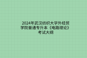 2024年武汉纺织大学外经贸学院普通专升本《电路理论》考试大纲