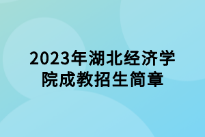 2023年湖北经济学院成教招生简章