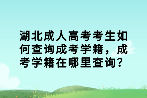 湖北成人高考考生如何查询成考学籍，成考学籍在哪里查询？