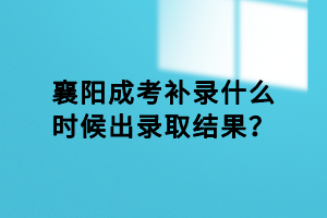 襄阳成考补录什么时候出录取结果？