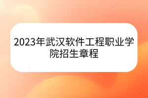 2023年武汉软件工程职业学院招生章程