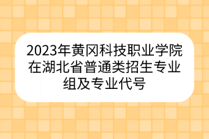 2023年黄冈科技职业学院在湖北省普通类招生专业组及专业代号