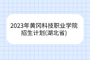 2023年黄冈科技职业学院招生计划(湖北省)