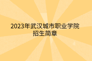 2023年武汉城市职业学院招生简章