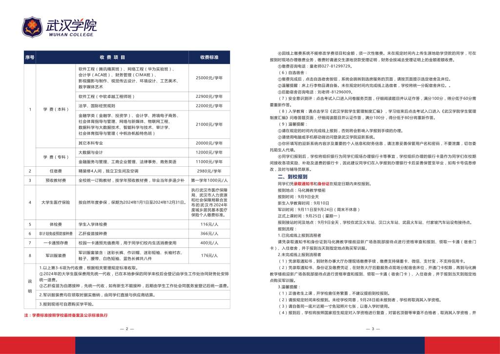 2023武汉学院新生入学须知