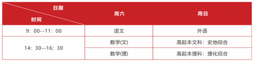 高中起点升本、专科考试时间表