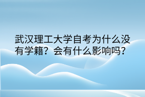 武汉理工大学自考为什么没有学籍？会有什么影响吗？