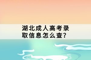 湖北成人高考录取信息怎么查？