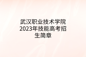 武汉职业技术学院2023年技能高考招生简章