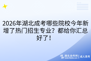2026年湖北成考哪些院校今年新增了热门招生专业